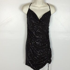 Pretty Little Thing NWT Sequin Ruched Tie Detail Bodycon Dress